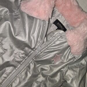 Buffalo David Bitton Kids Silver Star Faux Fur‎ Collar Bomber Jacket Size 3T